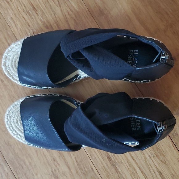 Eileen Fisher Wiley Espadrille Black Wedge Sandal Size 8 - Picture 10 of 13